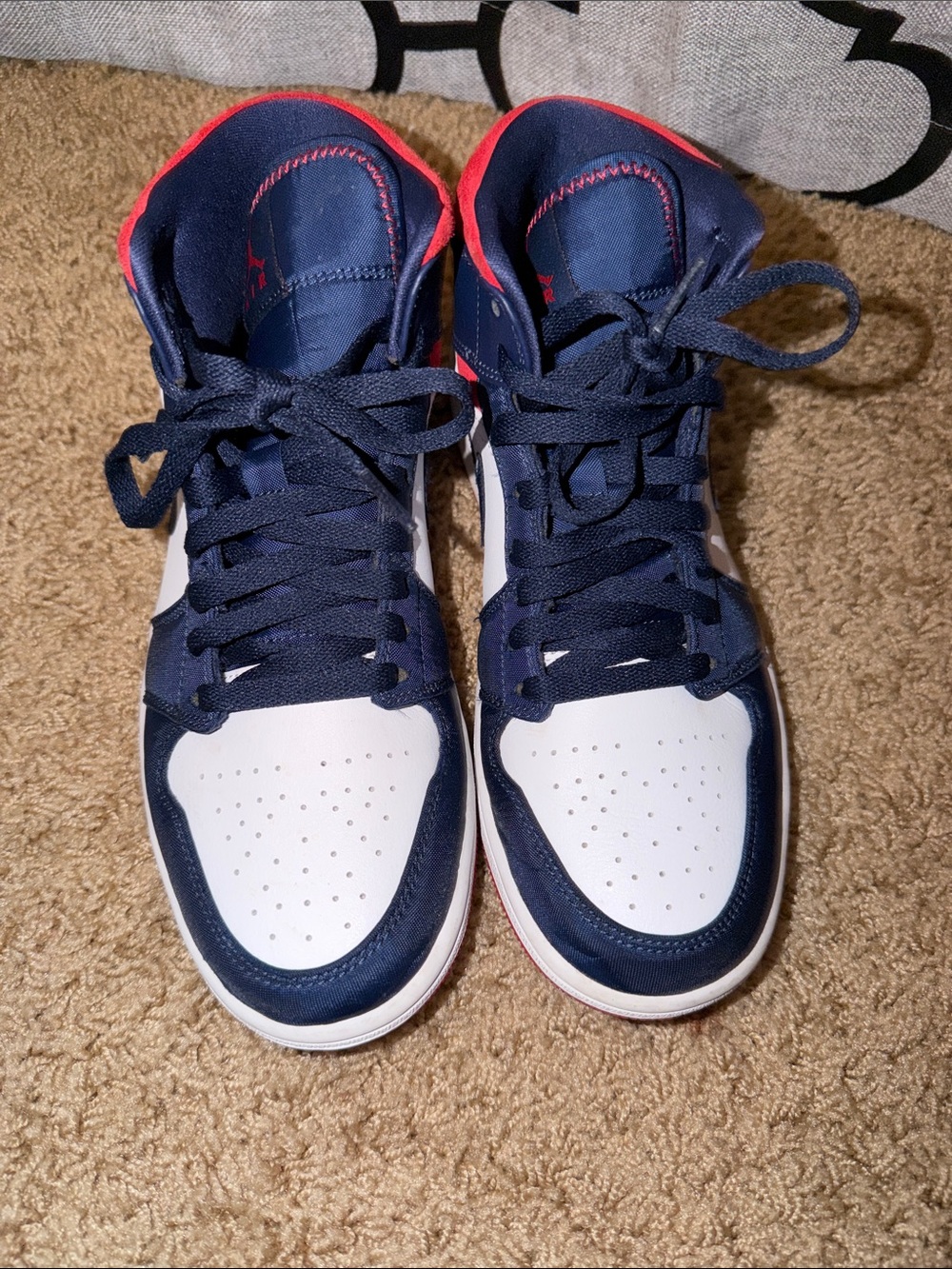 Jordan 1  Navy, White & Red High-Top Sneakers